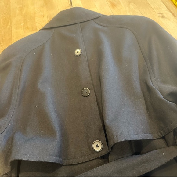 Vintage Gallery Petite Womens Belted Trench Coat Lined Black Size 4 Button Up - Picture 3 of 9